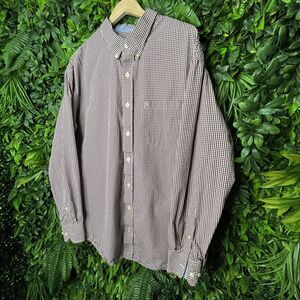 IZOD Shirt Men XXL Wine Red‎ White Plaid Dress Shirt Collared Button 0851